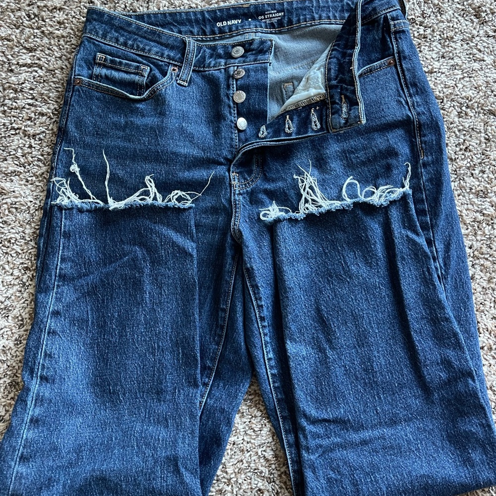Distressed Blue Jeans OG High waisted straight jeans